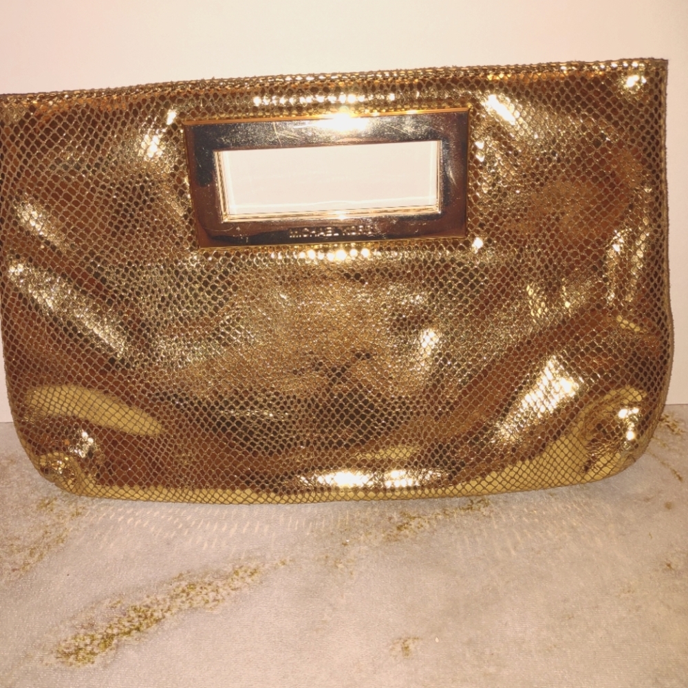 Michael Kors Gold Leather Snakeskin pattern Clutch